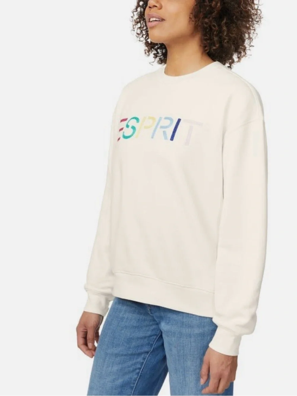 Esprit Cream Crewneck Sweatshirt with Multicolor Pastel Logo